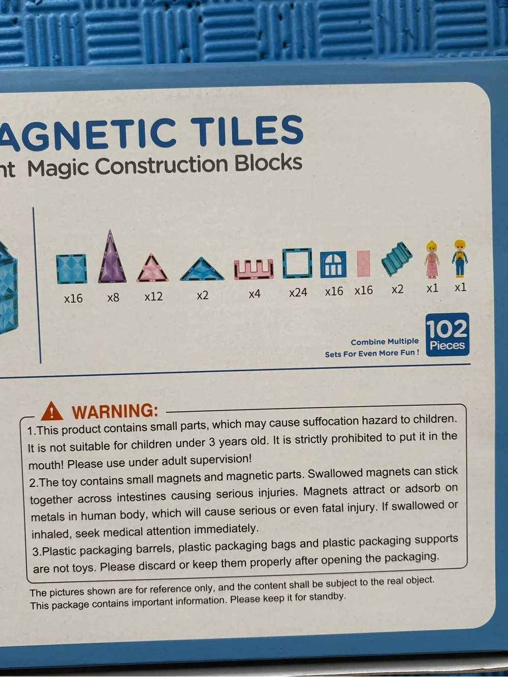 Star Shine 102pcs Magnetic Tiles - 3D Diamond Building Blocks for Pretend Play
